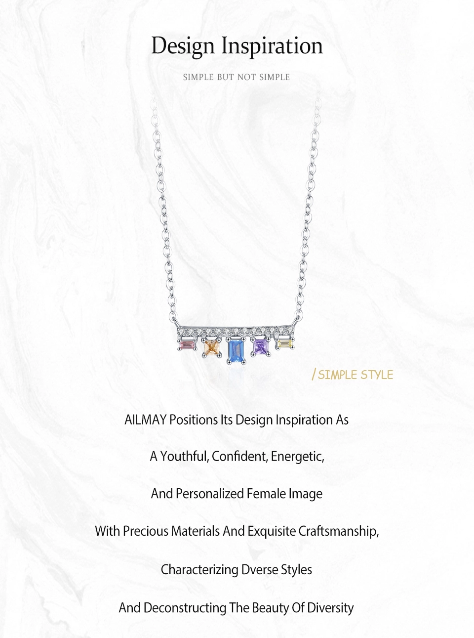 Colored Geometric Zircon Pendant Necklace Sterling Silver