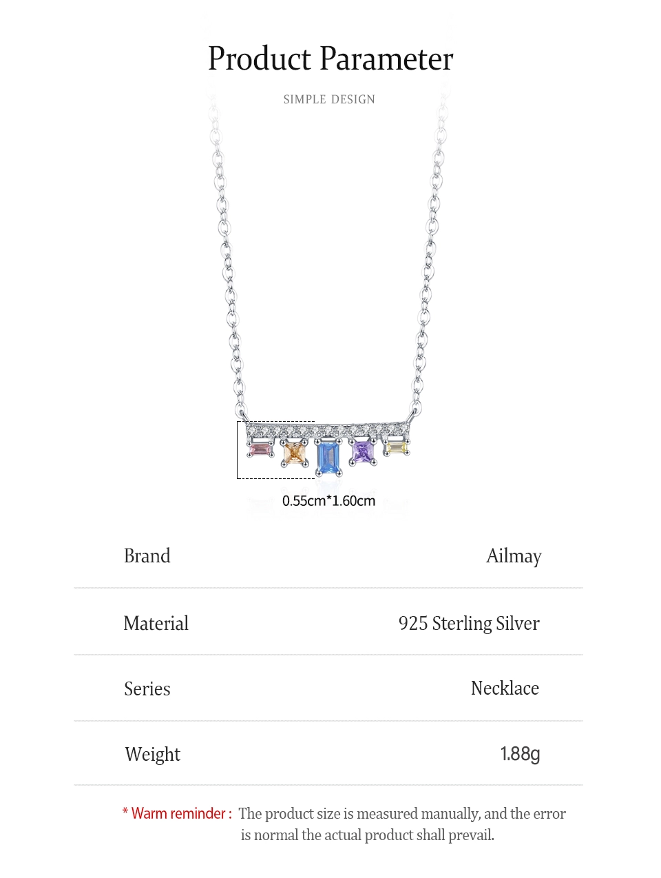 Colored Geometric Zircon Pendant Necklace Sterling Silver