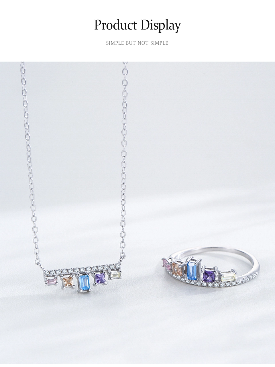 Colored Geometric Zircon Pendant Necklace Sterling Silver