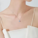 Sea Blue Zircon Pendant Necklace 925 Sterling Silver