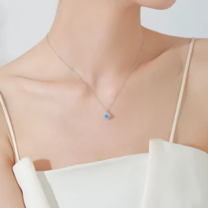 Sea Blue Zircon Pendant Necklace 925 Sterling Silver