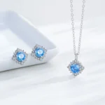 Sea Blue Zircon Pendant Necklace 925 Sterling Silver