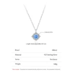 Sea Blue Zircon Pendant Necklace 925 Sterling Silver