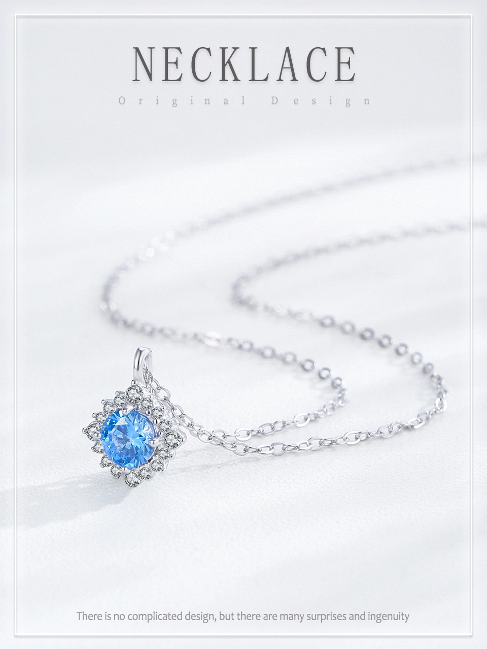 Sea Blue Zircon Pendant Necklace 925 Sterling Silver