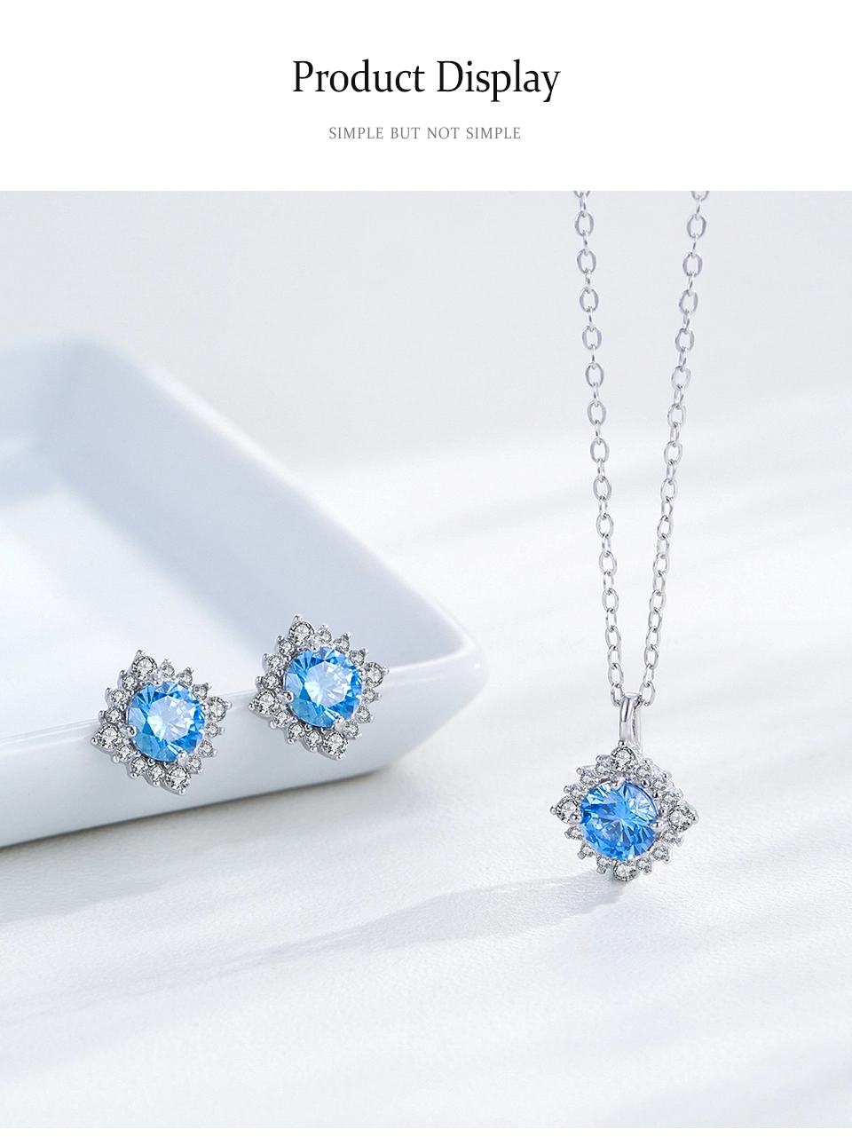 Sea Blue Zircon Pendant Necklace 925 Sterling Silver