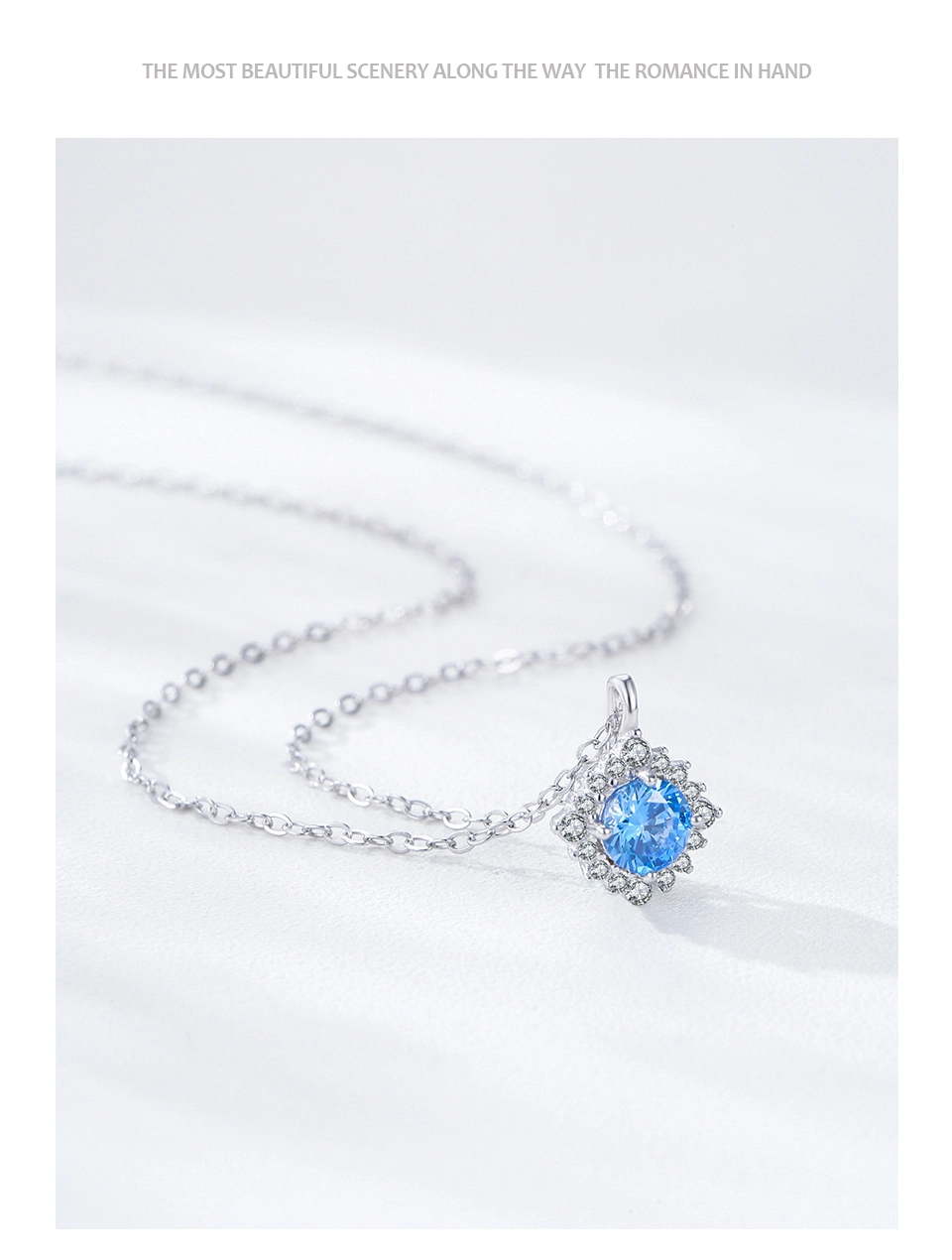 Sea Blue Zircon Pendant Necklace 925 Sterling Silver