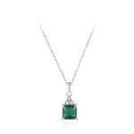 Square Green Zircon Pendant Necklace 925 Sterling Silver