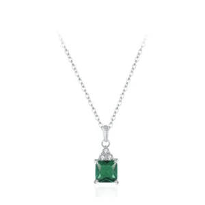 Square Green Zircon Pendant Necklace 925 Sterling Silver