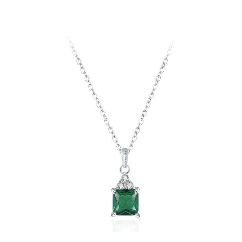 Square Green Zircon Pendant Necklace 925 Sterling Silver