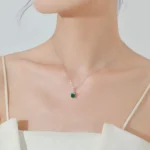 Square Green Zircon Pendant Necklace 925 Sterling Silver