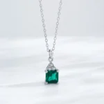 Square Green Zircon Pendant Necklace 925 Sterling Silver