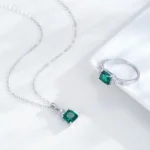 Square Green Zircon Pendant Necklace 925 Sterling Silver
