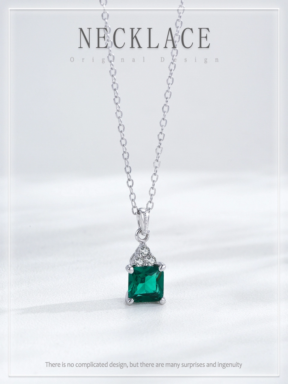 Square Green Zircon Pendant Necklace 925 Sterling Silver