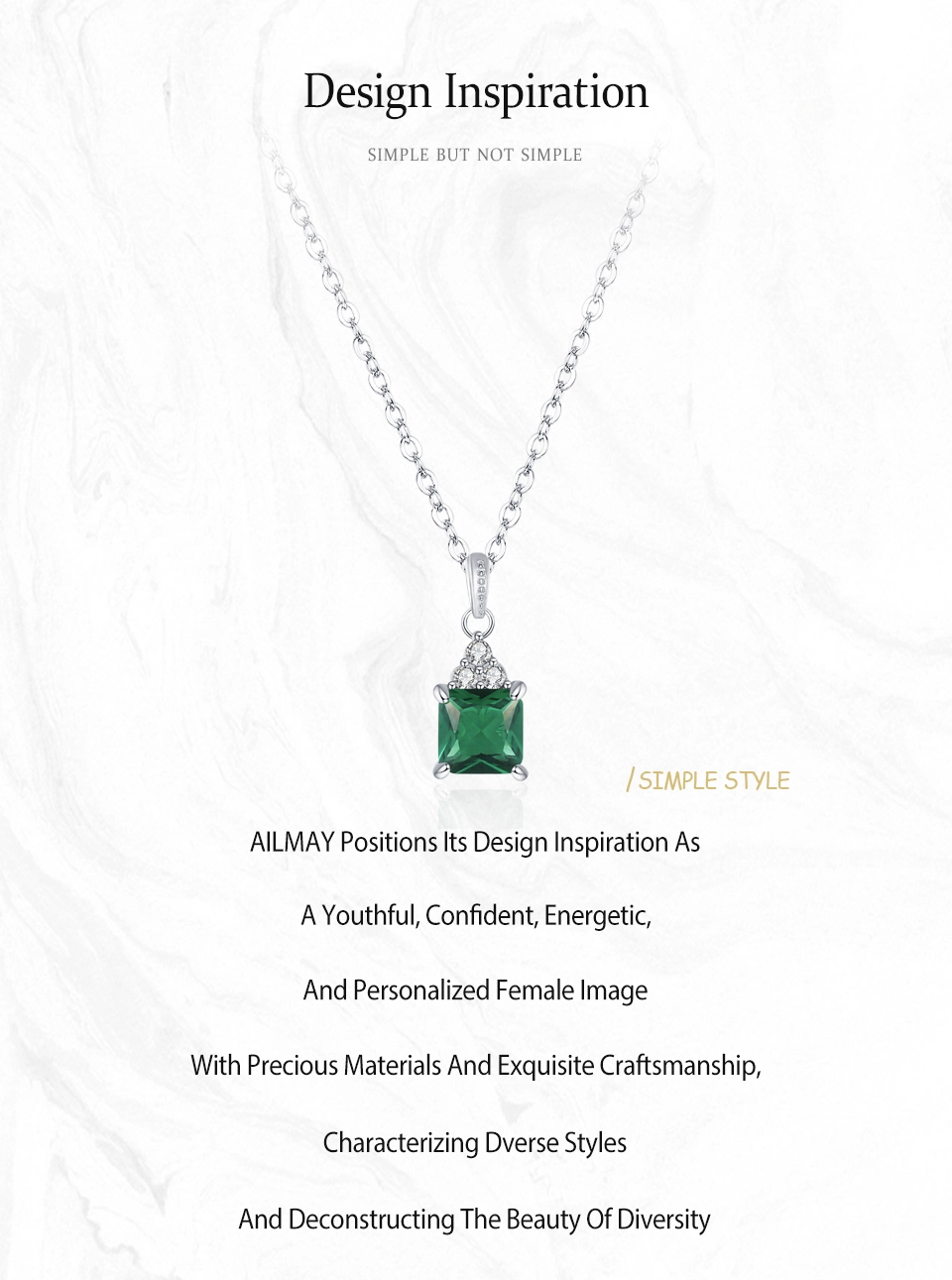 Square Green Zircon Pendant Necklace 925 Sterling Silver
