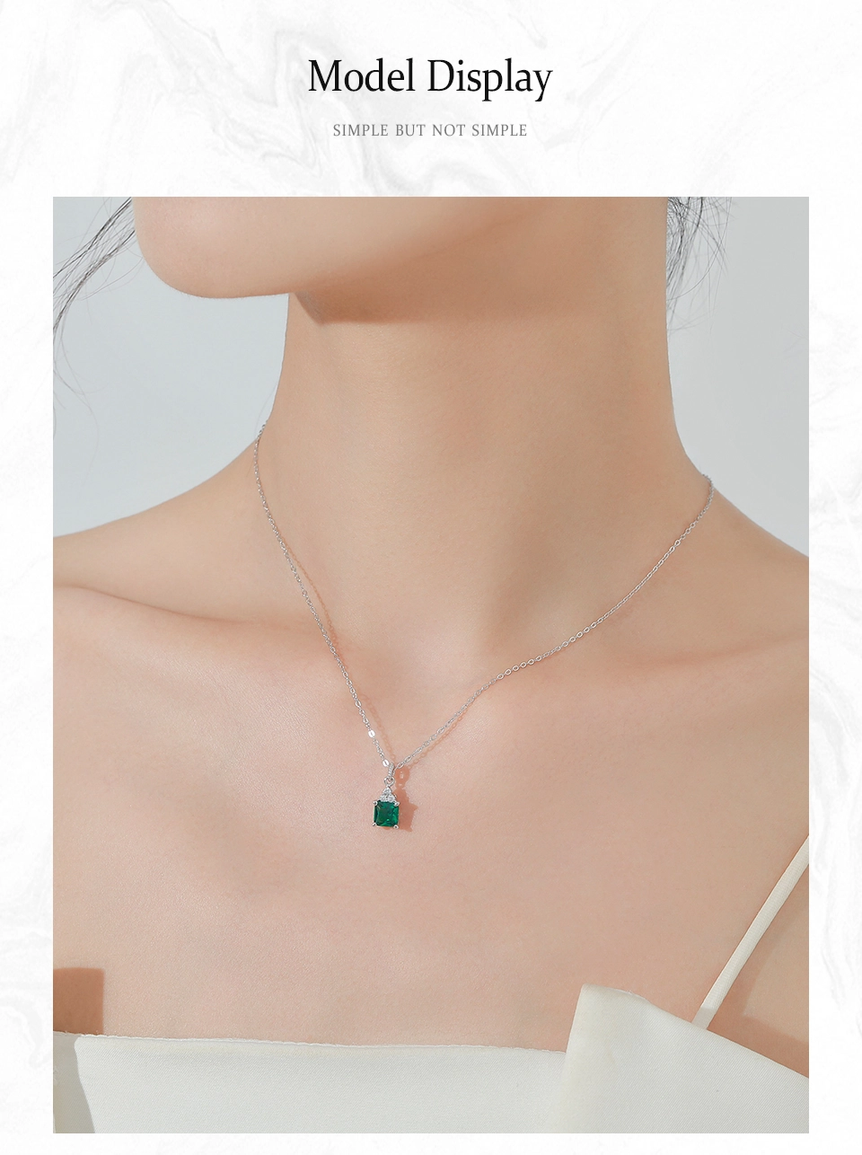 Square Green Zircon Pendant Necklace 925 Sterling Silver