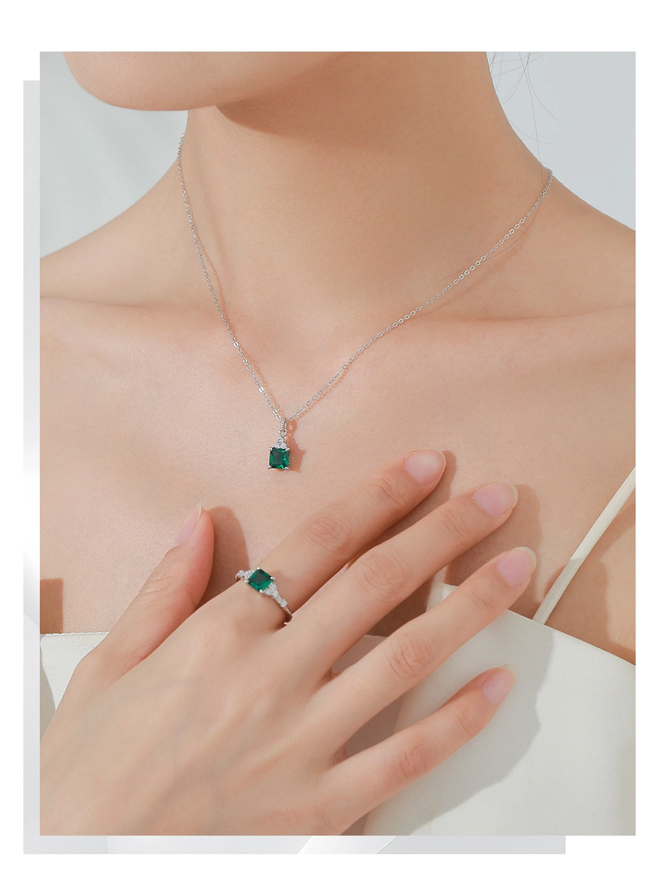 Square Green Zircon Pendant Necklace 925 Sterling Silver