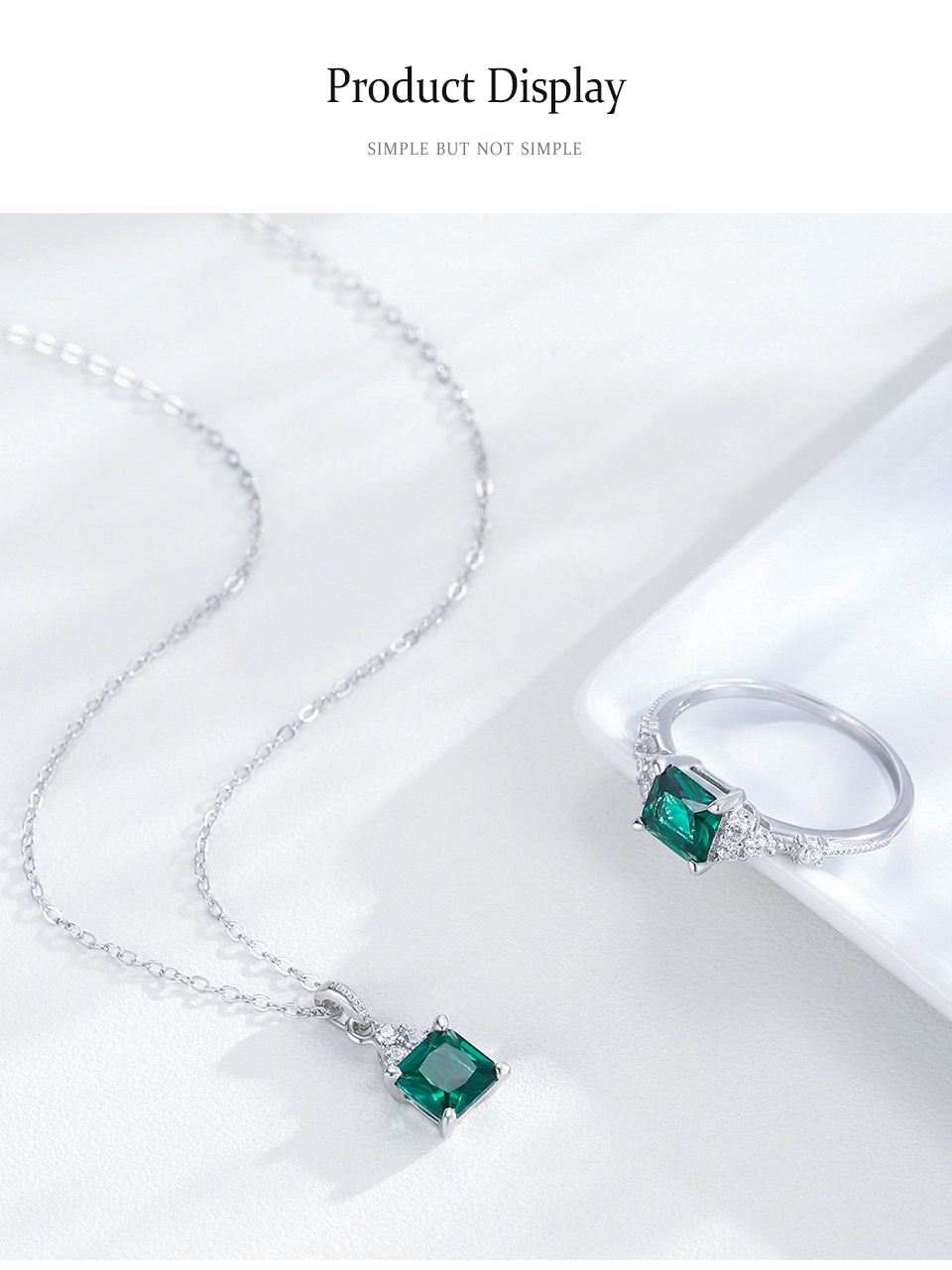 Square Green Zircon Pendant Necklace 925 Sterling Silver