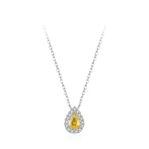 Water Drop Yellow Zircon Pendant Necklace 925 Sterling Silver