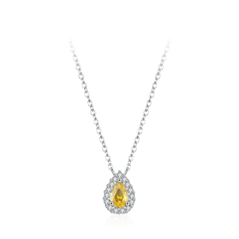 Water Drop Yellow Zircon Pendant Necklace 925 Sterling Silver