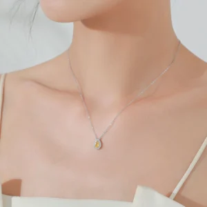 Water Drop Yellow Zircon Pendant Necklace 925 Sterling Silver