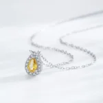 Water Drop Yellow Zircon Pendant Necklace 925 Sterling Silver