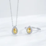 Water Drop Yellow Zircon Pendant Necklace 925 Sterling Silver