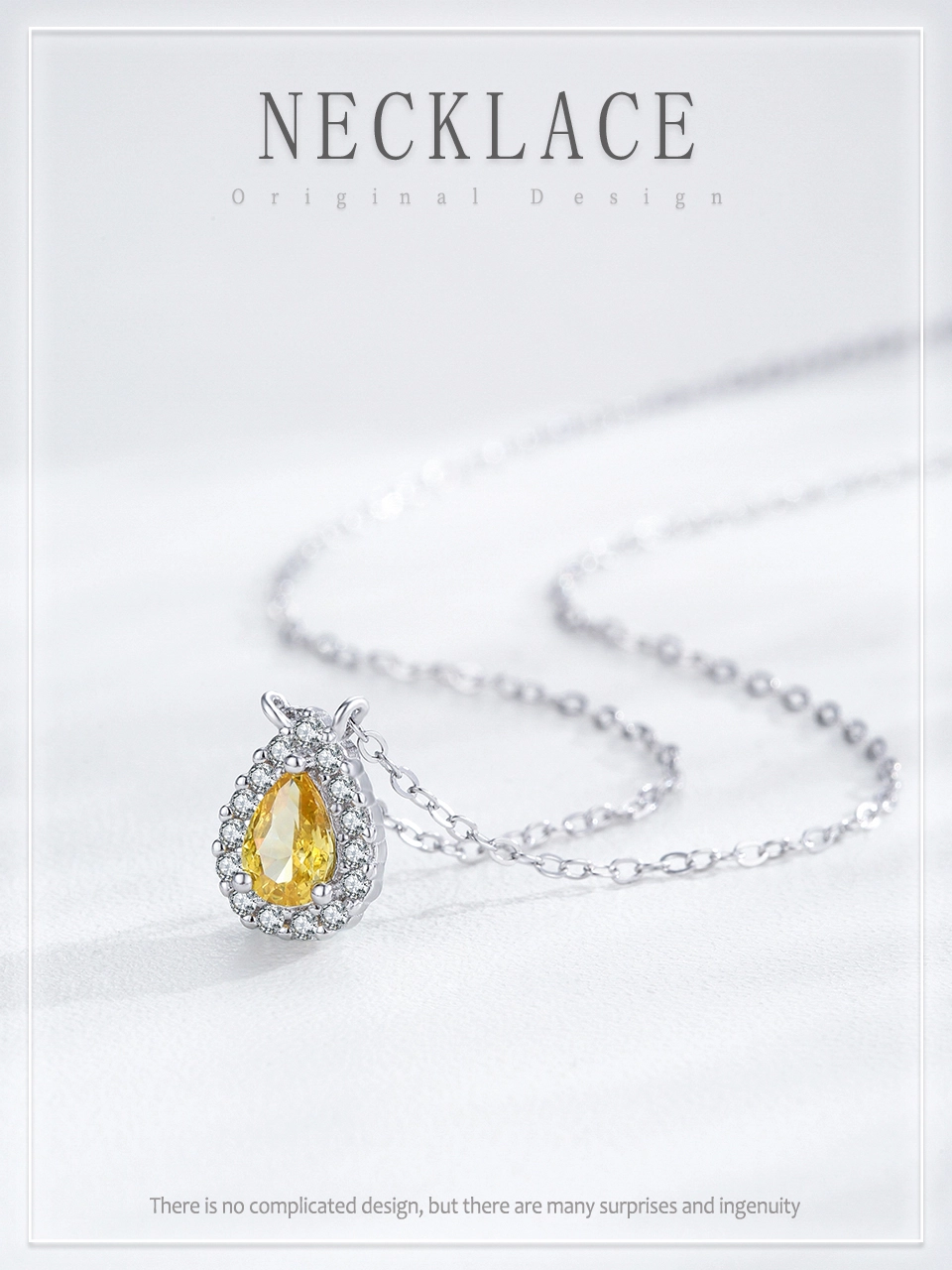 Water Drop Yellow Zircon Pendant Necklace 925 Sterling Silver