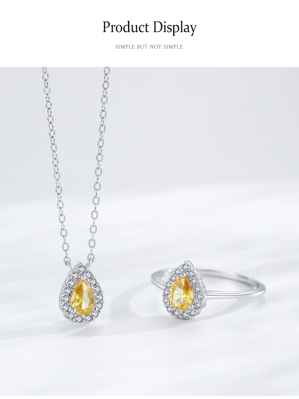 Water Drop Yellow Zircon Pendant Necklace 925 Sterling Silver