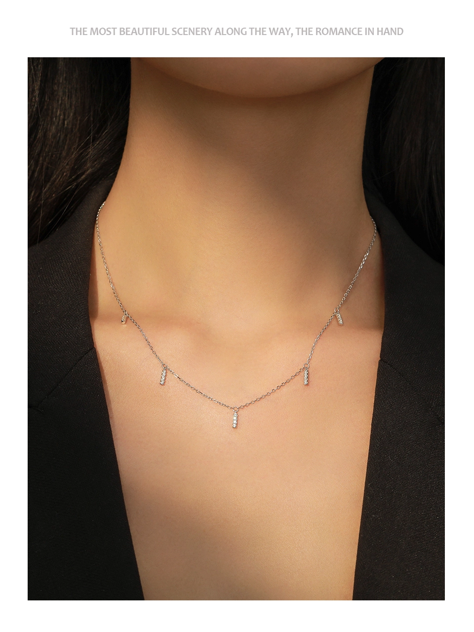 Elegant Sparkling Zircon Link Chain Necklaces 925 Sterling Silver