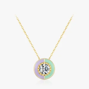 Fashion Round Enamel Pendant Necklace Gold Plating