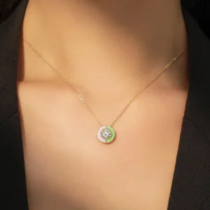 Fashion Round Enamel Pendant Necklace Gold Plating