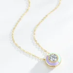 Fashion Round Enamel Pendant Necklace Gold Plating