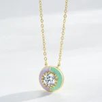 Fashion Round Enamel Pendant Necklace Gold Plating