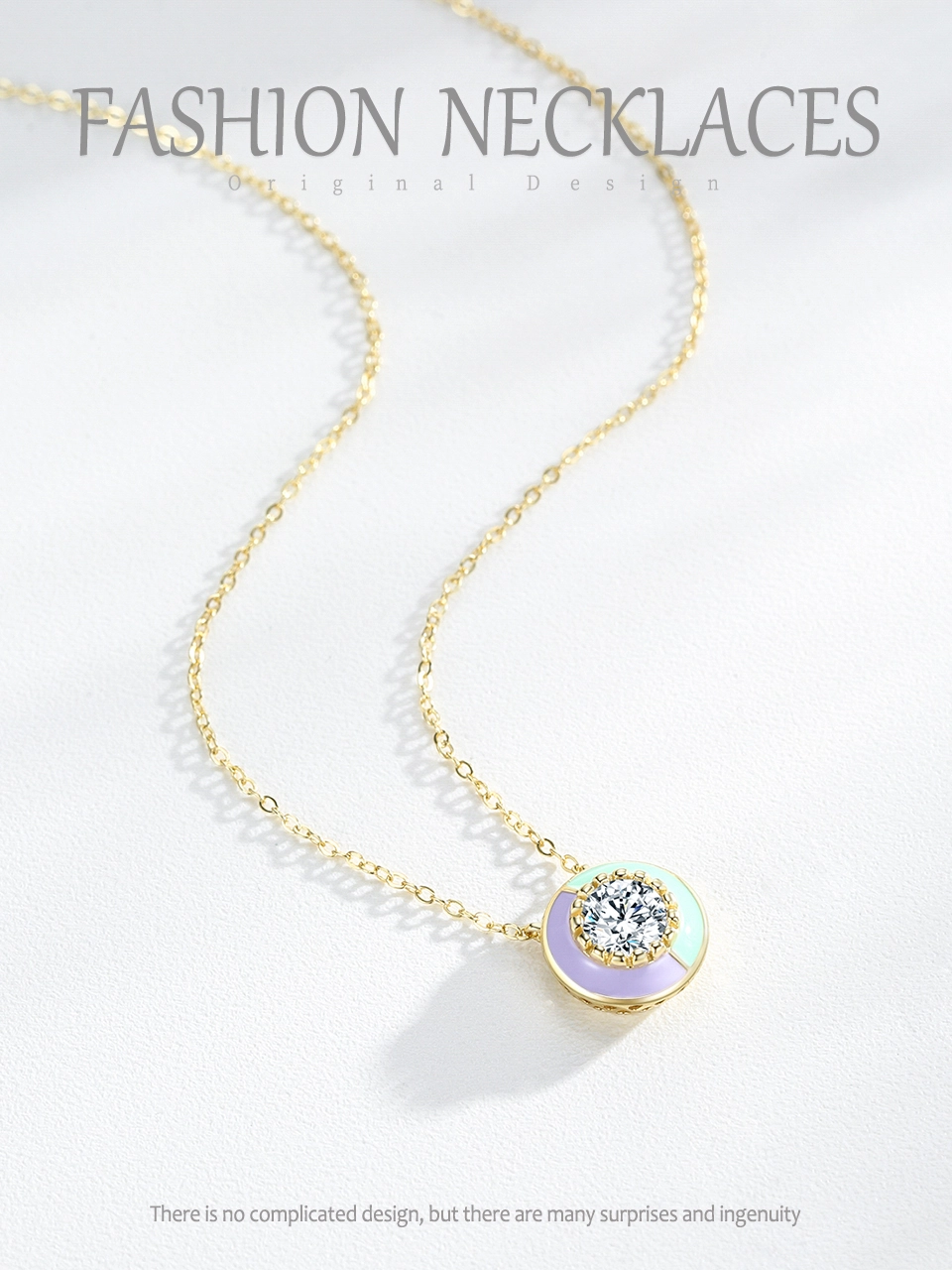 Fashion Round Enamel Pendant Necklace Gold Plating