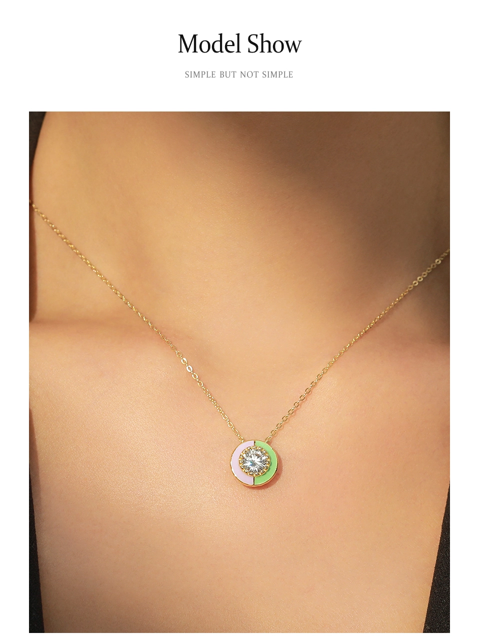 Fashion Round Enamel Pendant Necklace Gold Plating