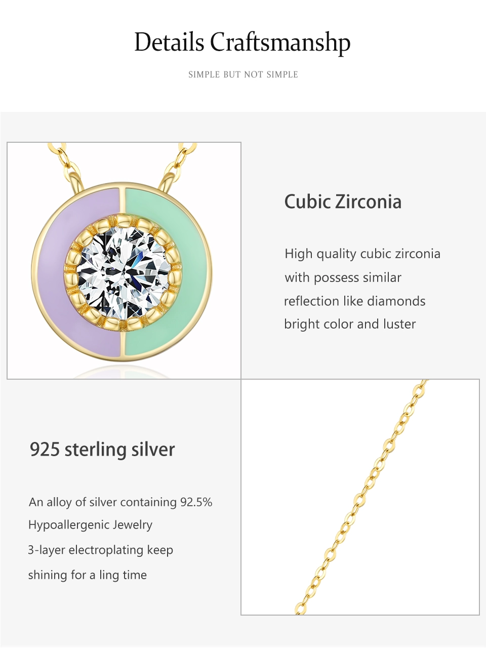 Fashion Round Enamel Pendant Necklace Gold Plating