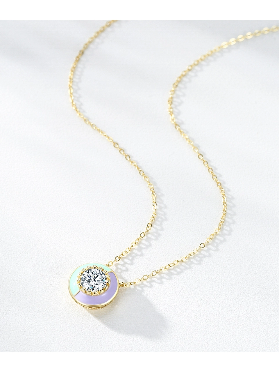 Fashion Round Enamel Pendant Necklace Gold Plating