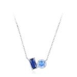 Rectangular Round Blue Zircon Necklace 925 Sterling Silver