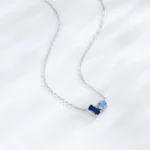 Rectangular Round Blue Zircon Necklace 925 Sterling Silver