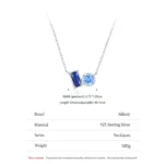 Rectangular Round Blue Zircon Necklace 925 Sterling Silver