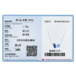 Rectangular Round Blue Zircon Necklace 925 Sterling Silver