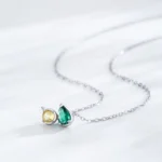 Water Drop Colorful Geometric Pendant Necklace Sterling Silver