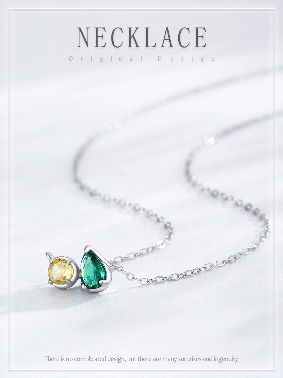 Water Drop Colorful Geometric Pendant Necklace Sterling Silver