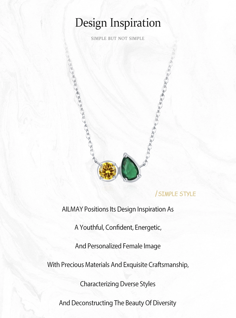 Water Drop Colorful Geometric Pendant Necklace Sterling Silver