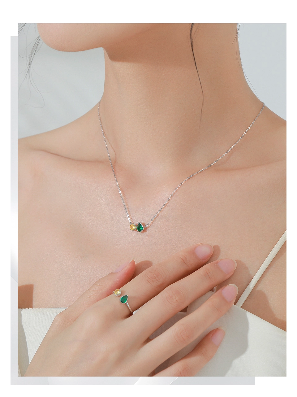 Water Drop Colorful Geometric Pendant Necklace Sterling Silver