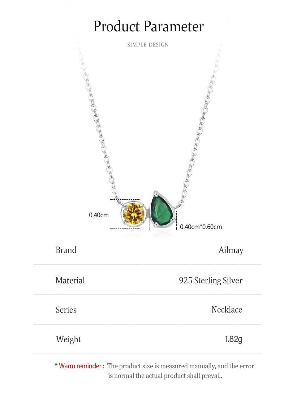 Water Drop Colorful Geometric Pendant Necklace Sterling Silver