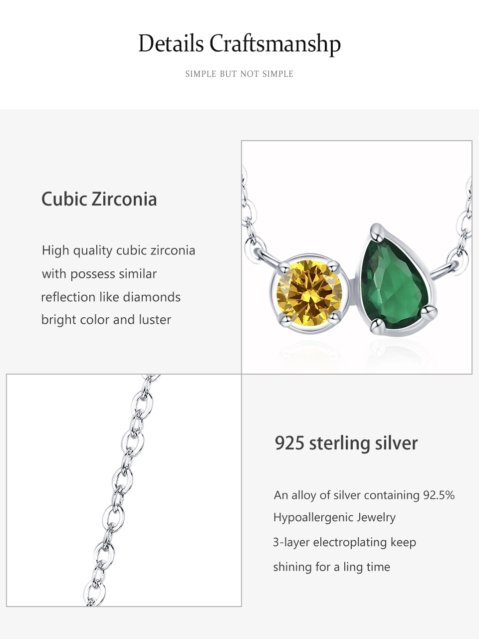 Water Drop Colorful Geometric Pendant Necklace Sterling Silver
