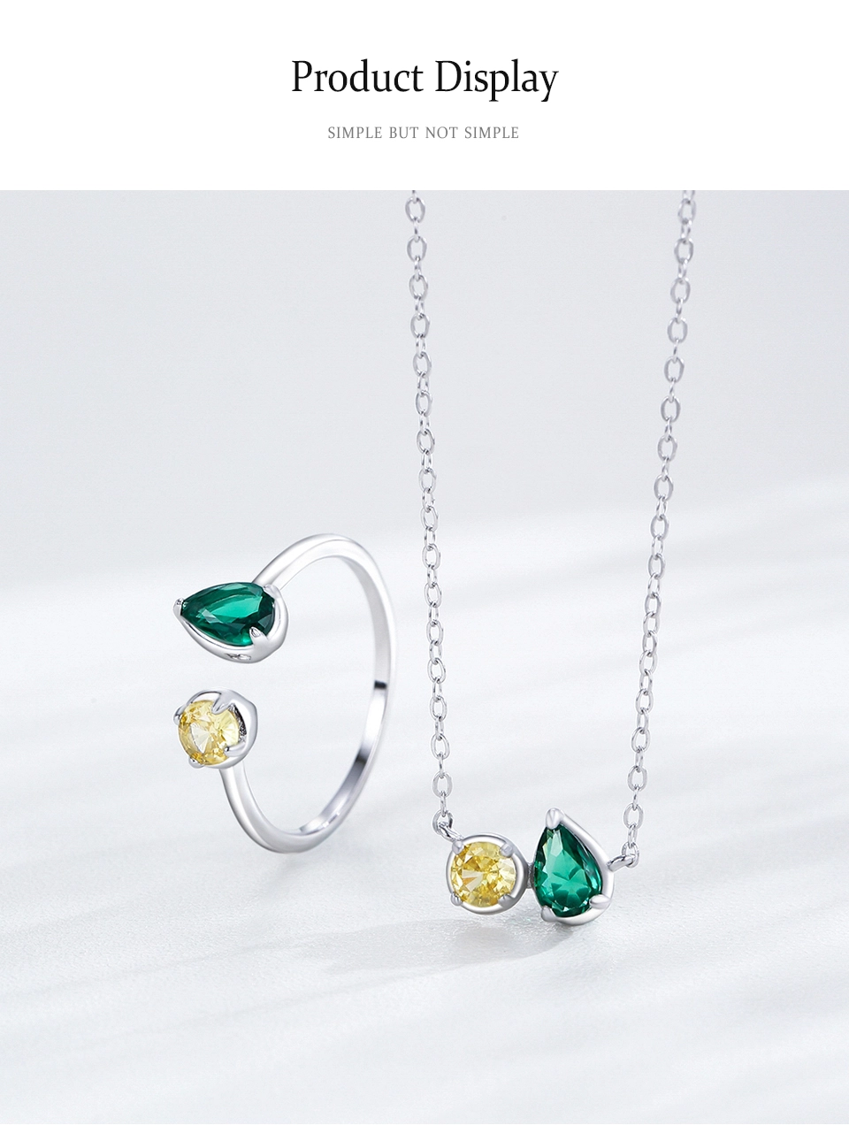 Water Drop Colorful Geometric Pendant Necklace Sterling Silver