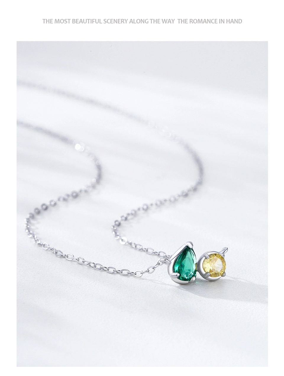 Water Drop Colorful Geometric Pendant Necklace Sterling Silver