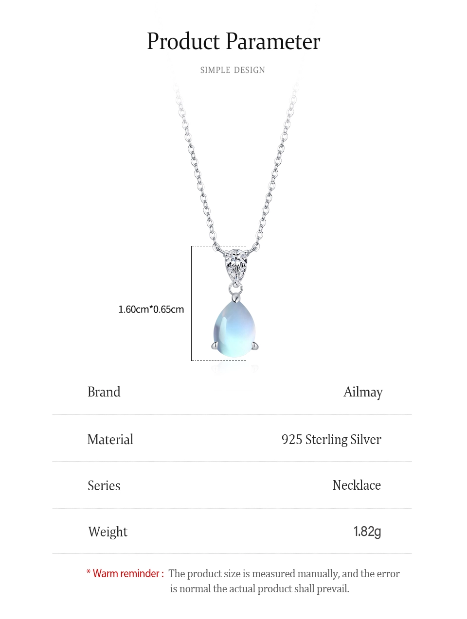 Water Drop Moonstone Pendant Necklaces Sterling Silver